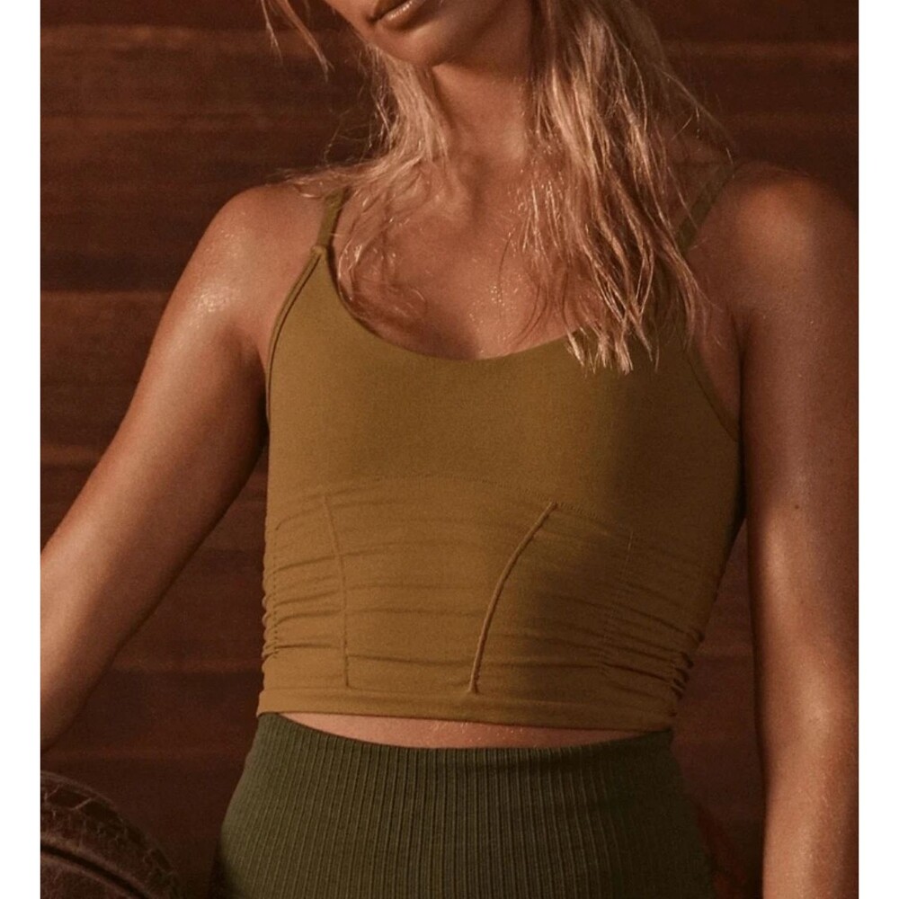Free People Tank Top ruched crop good karma womens Green (xsmall small) workout